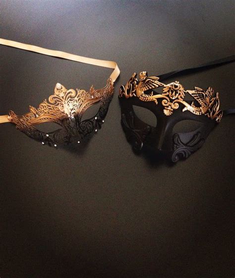 Gold Black Theme Masquerade Masks Couples Gold His And Hers Etsy Couples Masquerade Masks