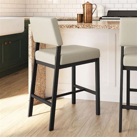 Amisco Avery In Greige Faux Leather Black Metal Bar Stool