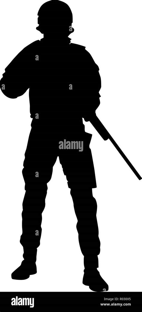 Police Forces Sniper With Rifle Vector Silhouette Stock Vector Image