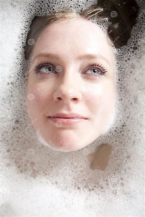 Young Serious Woman Enjoys The Bath Foam Stock Image Image Of Foam