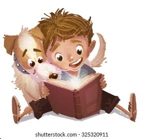 Boy Dog Reading Stock Illustration 325320911