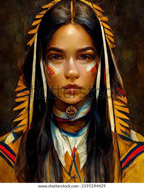 Beautiful Native American Girl Warrior Long Stock Illustration