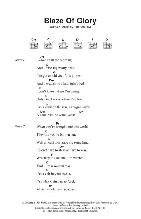 Blaze Of Glory by Bon Jovi - Guitar Chords/Lyrics - Guitar Instructor