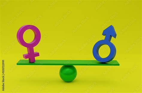 3d Illustration Balance Gender Equality Concept Of Equality Between Men And Women Yellow