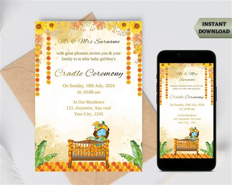 Indian Cradle Ceremony Invitation Template Naming Ceremony Invite Cradle Invitation Card