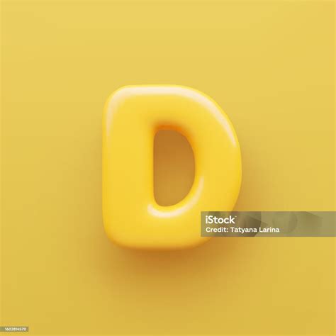 3d Yellow Letter D With A Glossy Surface On A Yellow Background Stock