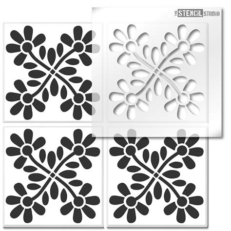 Tile Stencil Modern Floral Motif Tile Stencil Stencils For Etsy