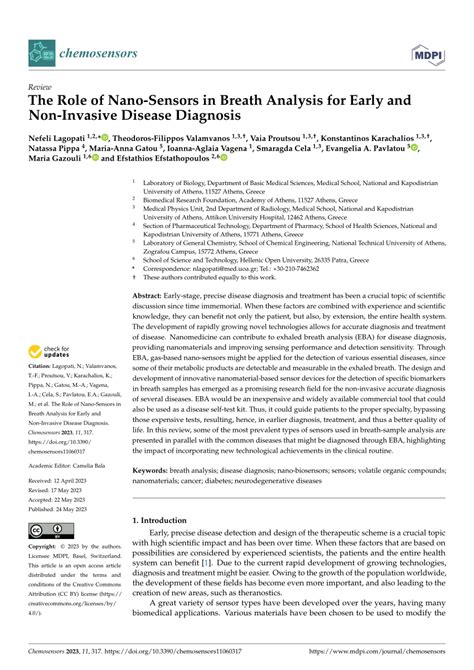 Pdf The Role Of Nano Sensors In Breath Analysis For Early And Non Invasive Disease Diagnosis