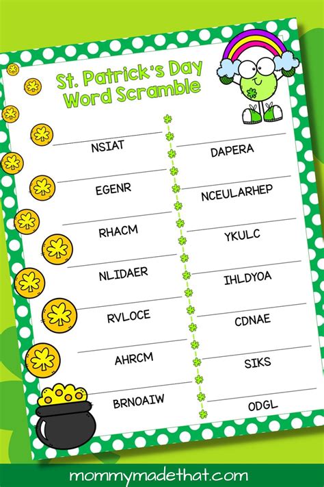 St Patricks Day Word Scramble Answer Key