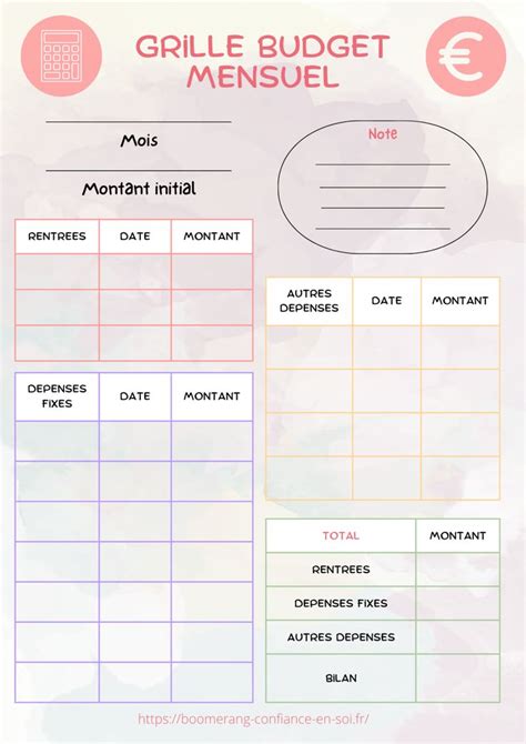 Votre Grille De Gestion De Budget Imprimer Boomerang Les Mots