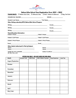 Fillable Online Before After School Care Registration Form Fax