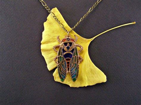 Colorful Cicada Necklace Insect Pendant Art Noveau Jewelry Etsy