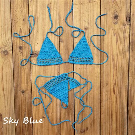 Handmade Crochet Bikini Thong String Mini Bikini Exposed Micro Swimwear