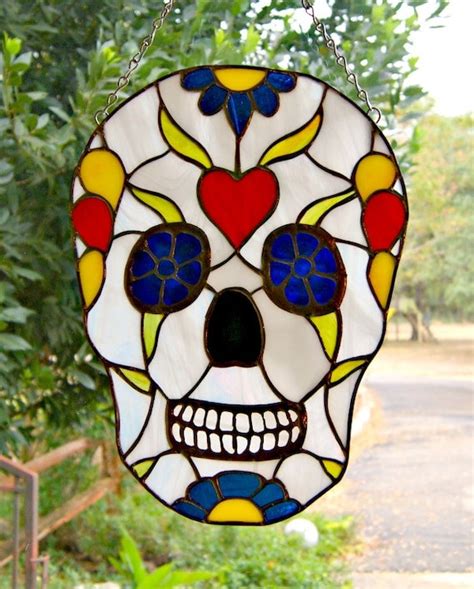 Sugar Skull Dia De Los Muertos Stained Glass Skull Day Of The Dead Celebration Stained Glass