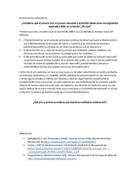 Act 1 foro de discusión Resumen derecho procesal civil Buenas