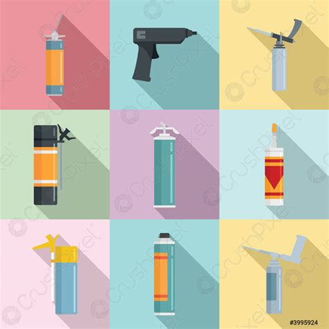 Polyurethane Foam Icons Set Flat Style Stock Vector Crushpixel