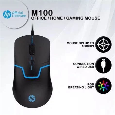 Mouse Hp M100 Mouse Gaming Led 1600 Dpi Usb Kabel Di Laptop Pc Komputer