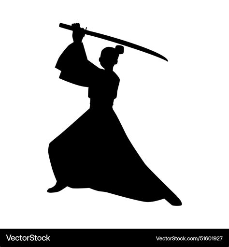 Black Silhouette Of A Samurai With Katana Vector Image