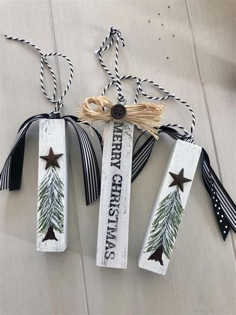 Set Of 3 Rustic Farmhouse Inspired Ornaments Etsy Diy Christmas