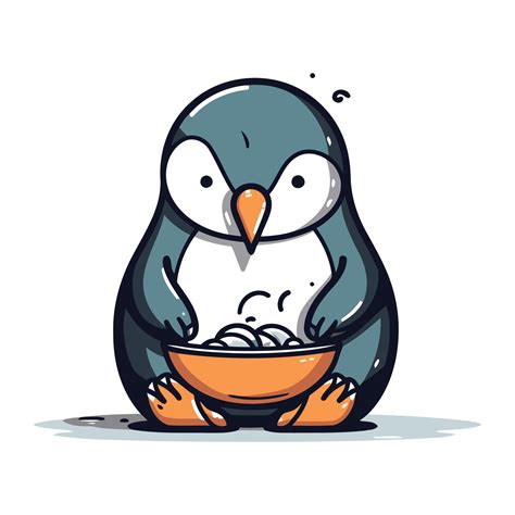 Cute penguin eating a bowl of cereal. Vector illustration. 32929229