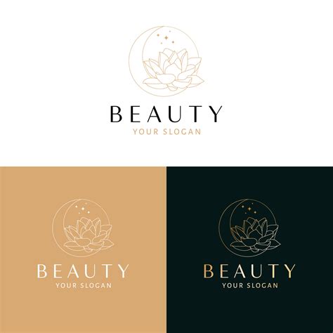 Beauty logo design. Moon and lotus flower vector logotype. Bohemian ...