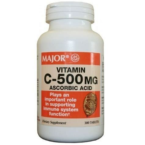 Major Vitamin C Ascorbic Acid Dietary Supplement Tablets 500 Mg 300 Count