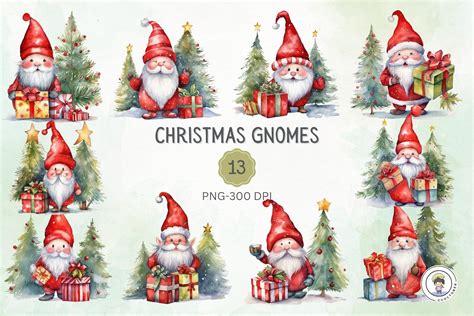 Watercolor Christmas Gnomes Clipart Graphic by cuoctober · Creative Fabrica