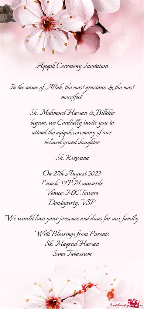 Aqiqah Ceremony Invitation Free Cards