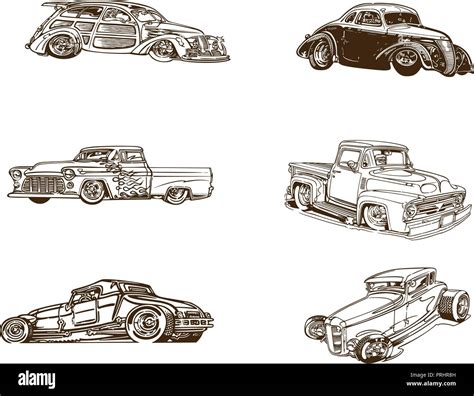 Coches Cl Sicos De Colecci N Clipart De Dibujos Animados Conjunto De