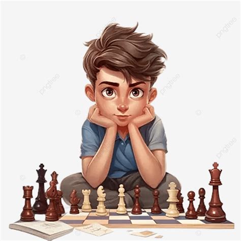 Best 13 Boy Cartoon Character Playing Chess With A Focused And ...
