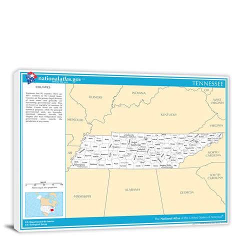 Tennessee National Atlas Counties And Selected Cities Map 2022 Canvas Wrap