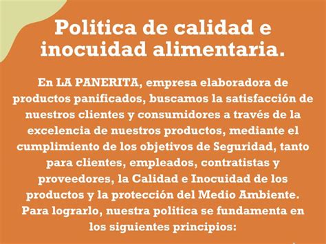 La Panerita Politica De Calidad E Inocuidad Alimentaria