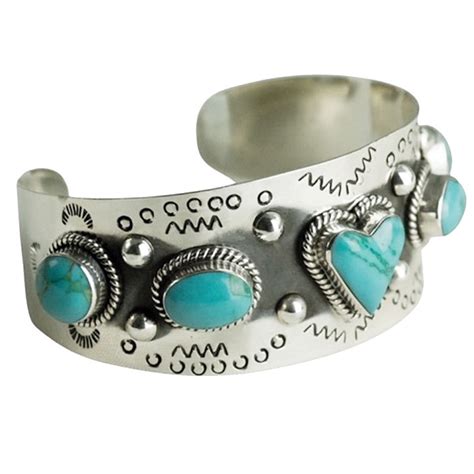 Turquoise & Stamped Silver Cuff Bracelet - Southwest Indian Foundation ...