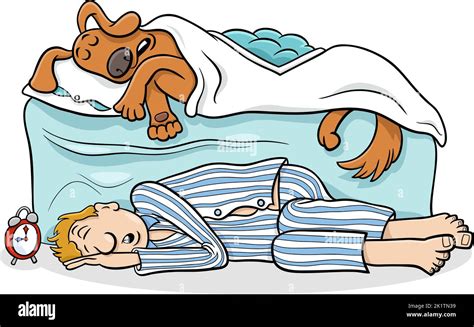 Ilustraci N De Dibujos Animados De Un Perro Durmiendo En La Cama Y Su