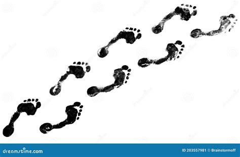 Human Black Footprints Way White Background Isolated Barefoot Person