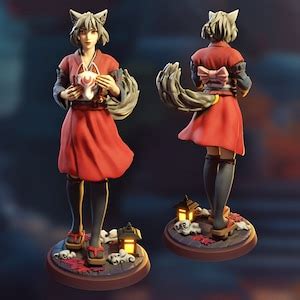 Inari Kitsune Girl Female Fantasy Miniature D Resin Printed Model