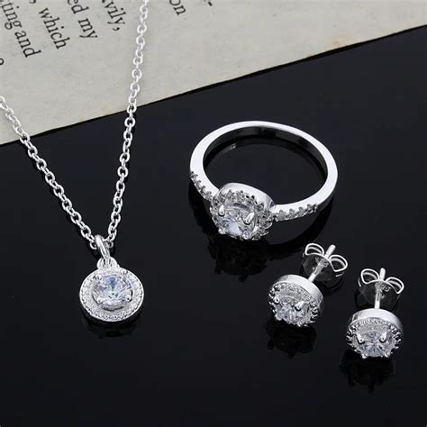 Women S Fashion Silver Plated Jewelry Sets Necklace Earrings Ring