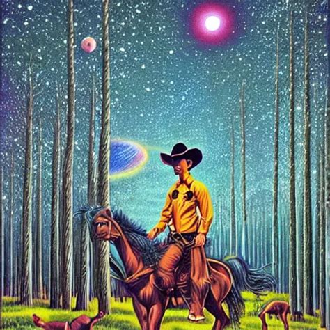 Psychedelic Trippy Cowboy Pine Forest Galaxy Stable Diffusion