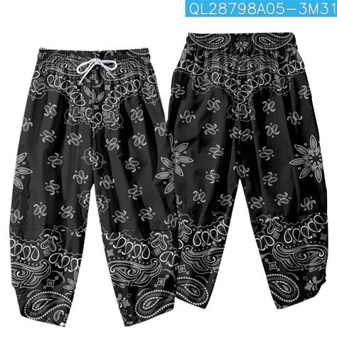 Cashew Flowers Printed Elastic Waist Kimono Cropped Pants Couple Men