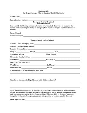 Fillable Online Nisdbands Nisdtx Medical Release Form Northwest Isd