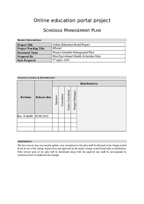 (DOC) SCHEDULE MANAGEMENT PLAN