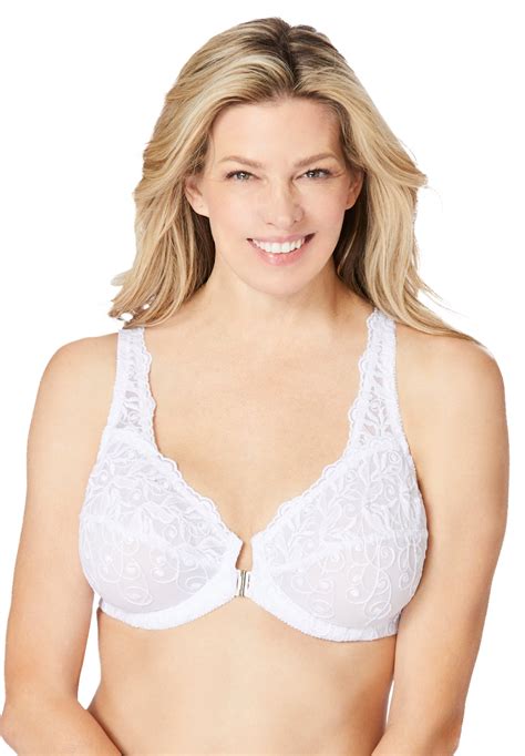 Amoureuse Womens Embroidered Front Close Underwire Bra 42 D White