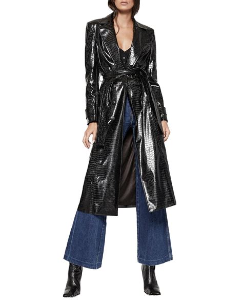 Bardot Croc Embossed Faux Leather Trench Coat In Black Lyst