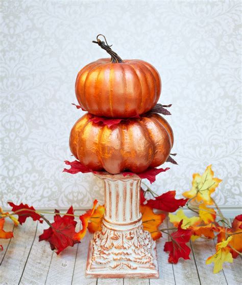 Stacked Metallic Pumpkins Centerpiece For Fall