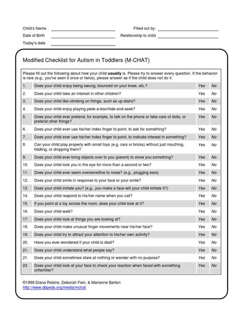 M Chat For Autism - Modified Checklist For Autism in Toddlers (M-CHAT) : Yes No Yes No Yes ...