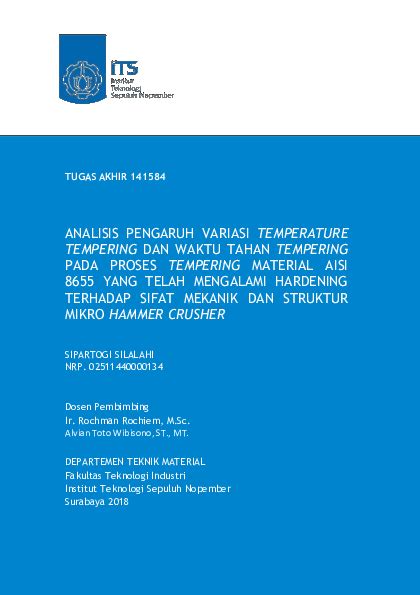 Pdf Analisis Pengaruh Variasi Temperatur Tempering Dan Taktu Tahan