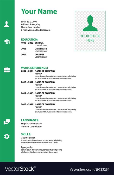 Cv Resume Template In Green Color Royalty Free Vector Image