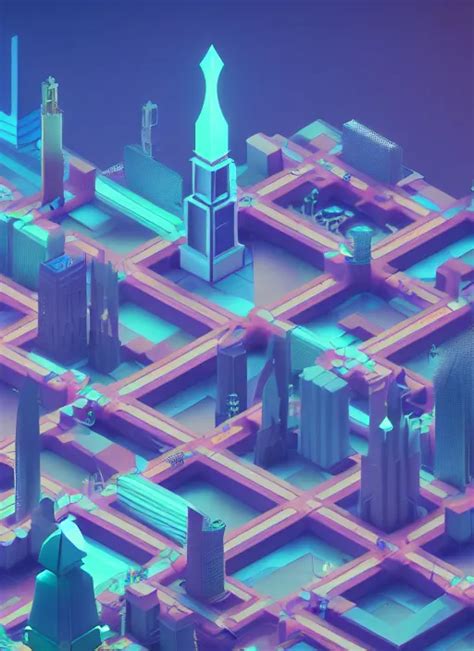 A Low Poly Isometric Render Of A Cyberpunk City In The Stable Diffusion