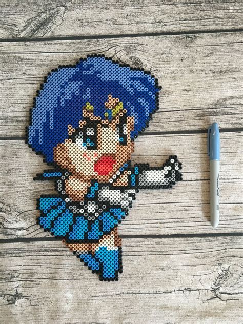 Sailor Mercury Bead Sprite Sailor Moon Pixel Art Perler Beads Hama