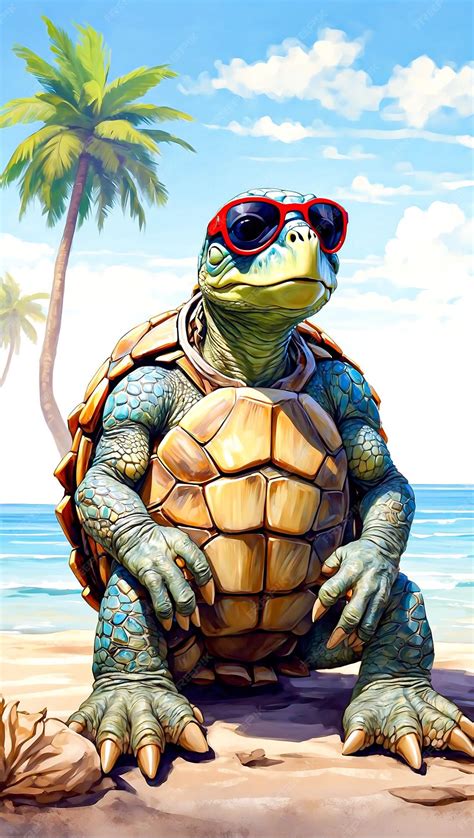 Premium Photo A Cool Turtle Wearing Sunglasses Relaxing On The Beach